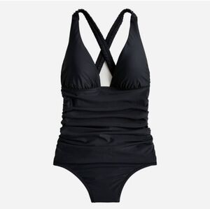 J Crew Scrunchie Strap Black One Piece Swimsuit Bathing Suit Size 0 NWT